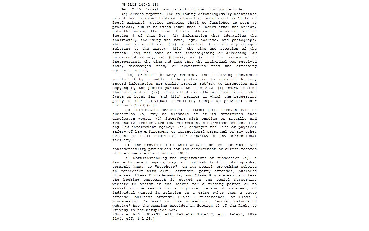 Union County inmate population Illinois FOIA arrest report statute